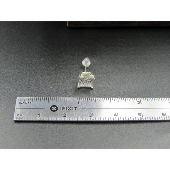 Sterling Silver Simple Brilliant Square Clear Gem CZ Stud Earrings - Picture 5 of 6